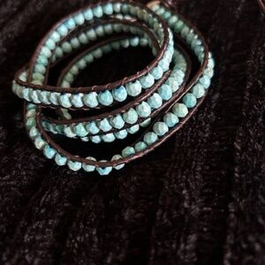 New Wrap Bracelet with turquoise colored beads and leather-like strap